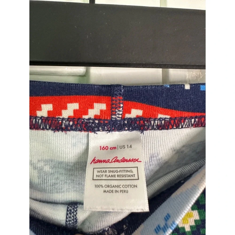 Hanna Andersson Size 160 12 Navy Fair Isle Print Holiday Organic Pajamas LJs